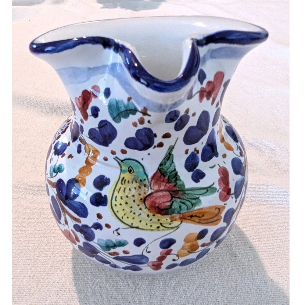 Deruta Italy Hand Painted Majolica Pitcher 6" Bird Floral Tuscan Dipinto a Mano - Picture 3 of 8